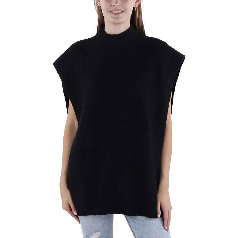 Exquisite Embroidery WithBlack Womens Simona Mock Neck Pullover Poncho Sweater