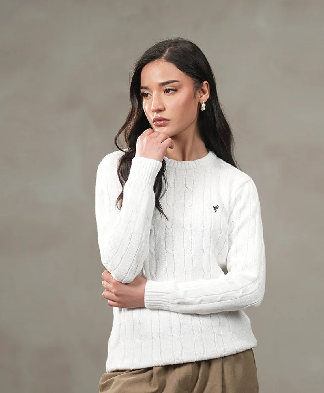 Chic Outfits White Cable Knit Sweater (Women)