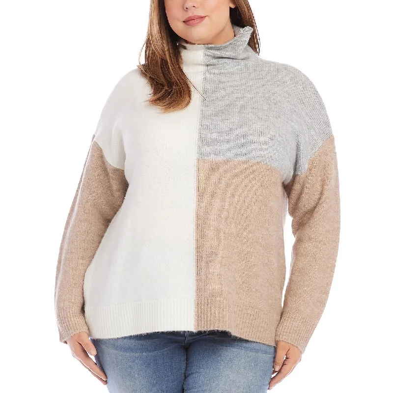 Versatile Items Karen Kane Womens Plus Colorblock Pullover Mock Turtleneck Sweater
