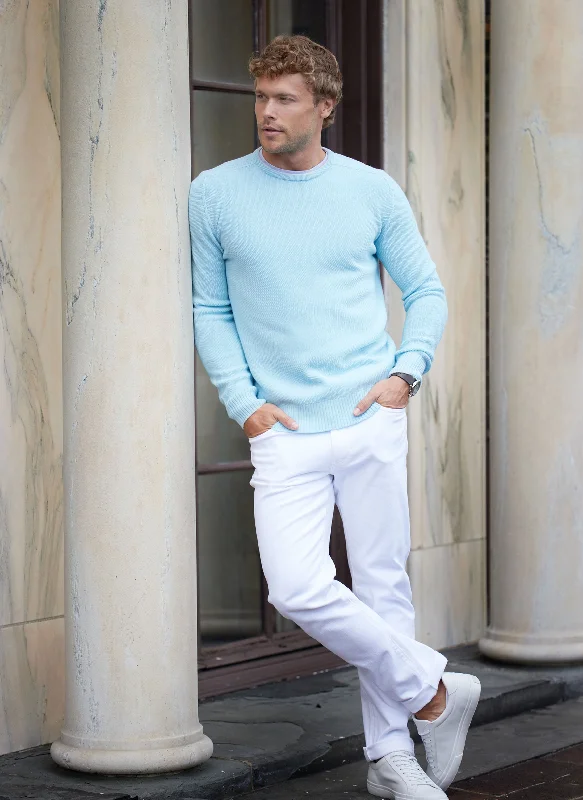 Advanced Design Men's Tollegno Merino Wool Crew Neck Sweater in Aqua