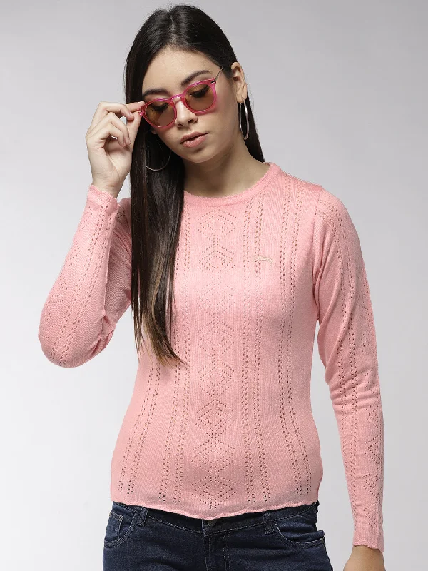 Versatile Outfits Women Solid Pink Pullover