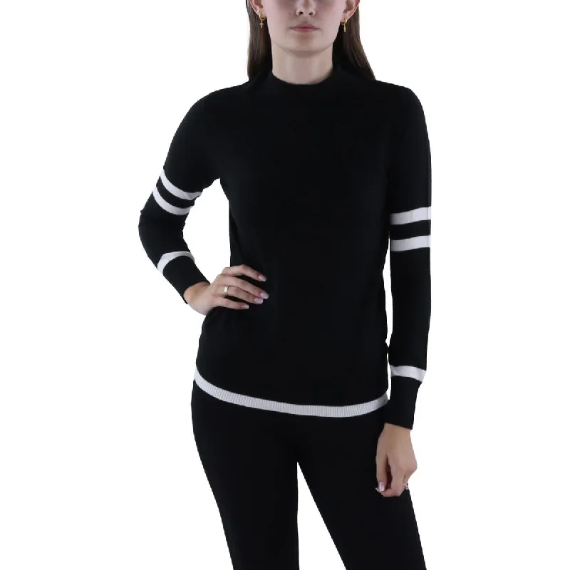 Trendy And Casual Madeleine Thompson Womens Ribbed Trim Long Sleeve Mock Turtleneck Sweater Trendy And Casual Madeleine Thompson Womens Ribbed Trim Long Sleeve Mock Turtleneck Sweater