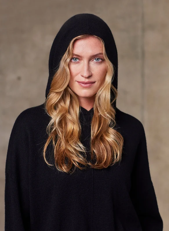 Elegant Wear Women's Siena Hoodie Cashmere Sweater in Black