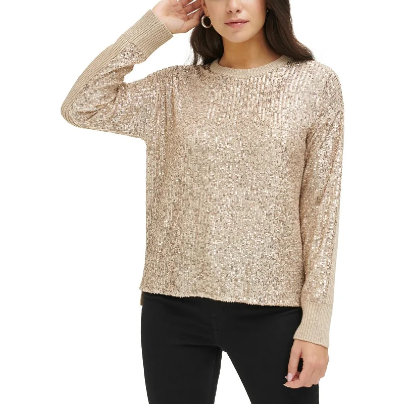 Ethnic Style Calvin Klein Womens Sequined Pullover Crewneck Sweater