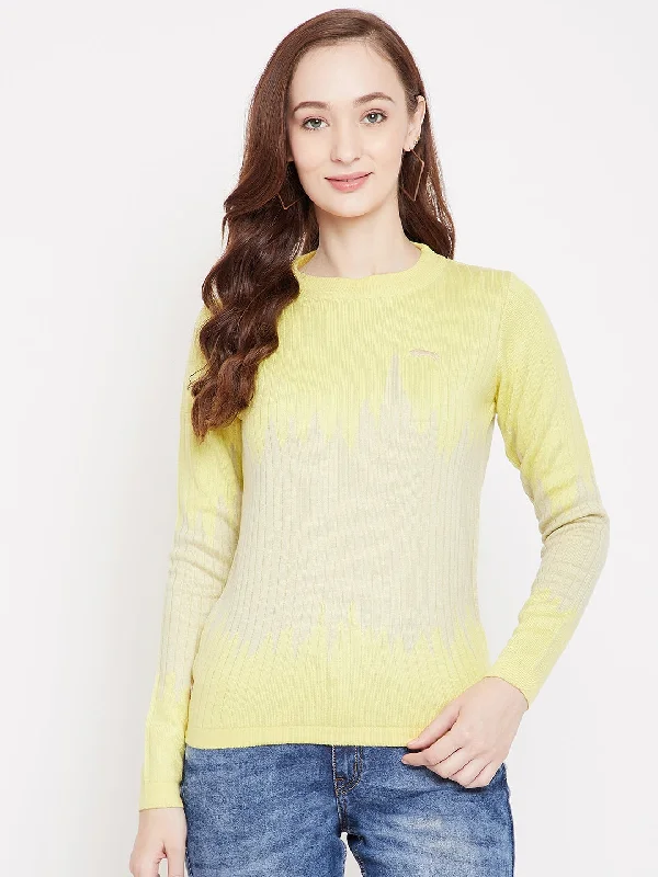 Cozy Fit Wear JUMP USA Women Yellow Ribbed Pullover Sweater