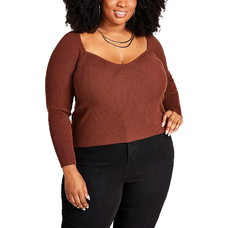 High Street Fashion Nina Parker Womens Plus Ribbed Sweetheart Pullover Sweater