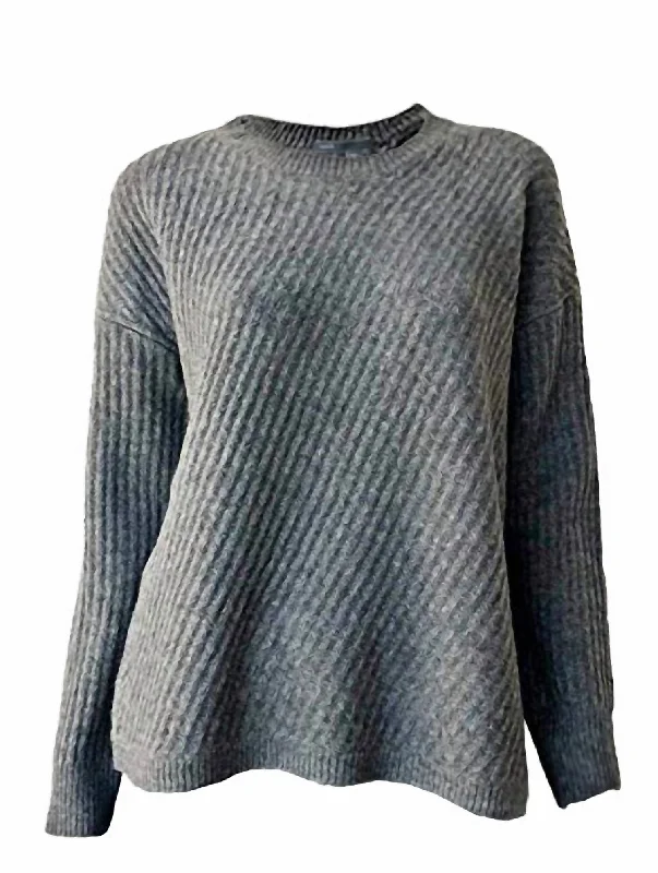 Editorial Design Women Side Slit Crew Neck Wool Knit Sweater In Gray