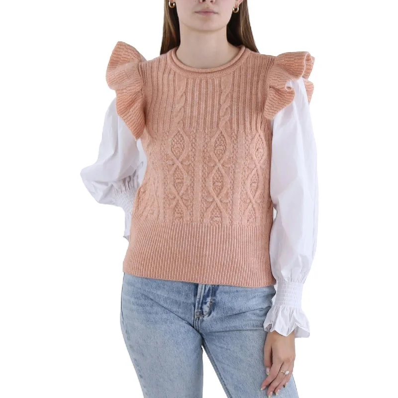 Relaxed Fit Wear Design History Womens Layered Ruffled Pullover Sweater