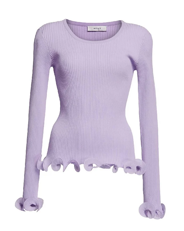 High-quality Design Women's Wired Edges Ribbed Knit Pullover Sweater In Lavender
