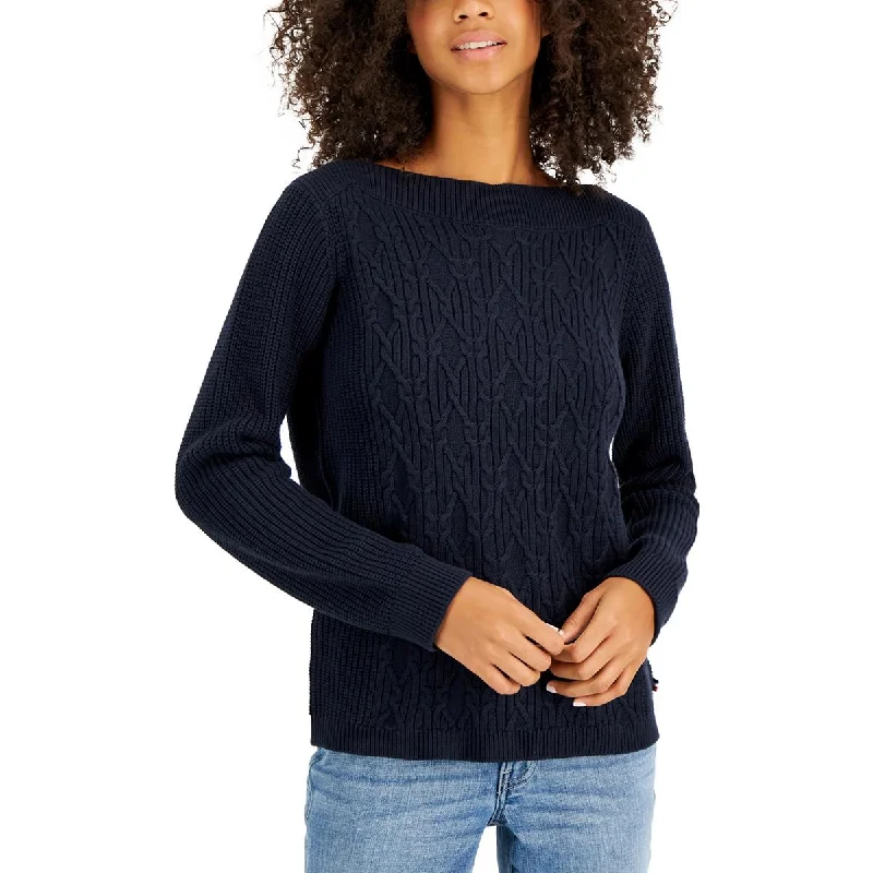 Lazy Home Tommy Hilfiger Womens Cable Knit Boat Neck Pullover Sweater