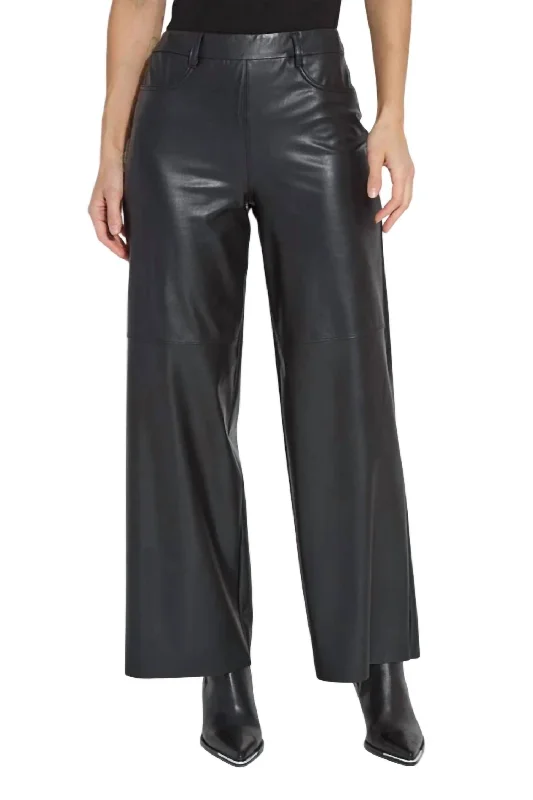Cozy Fashion Trends Wren Hi Waist Wide Leg Vegan Leather Pant In Black