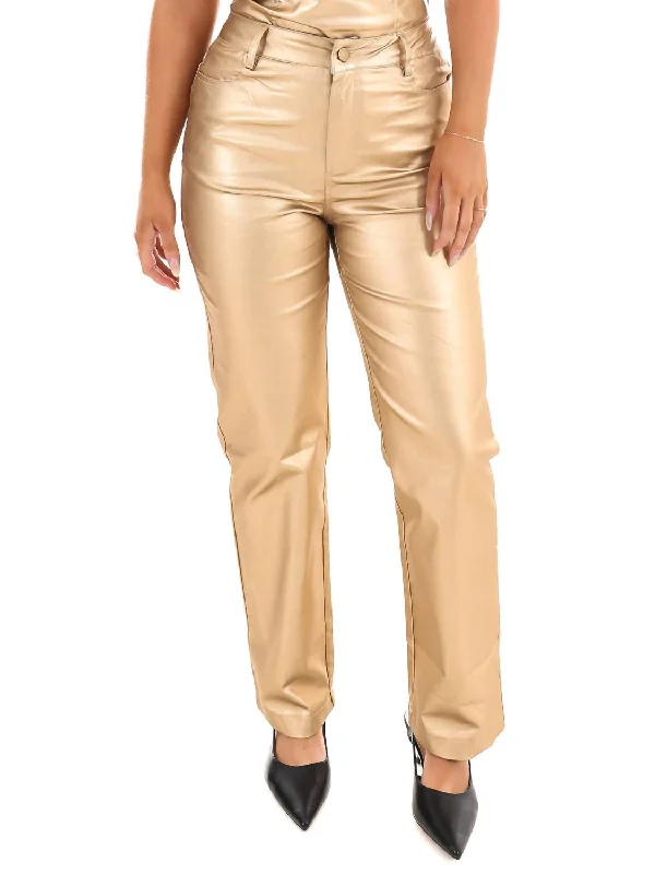 Cozy Fashions Beautiful As You Foil Straight Pants In Gold