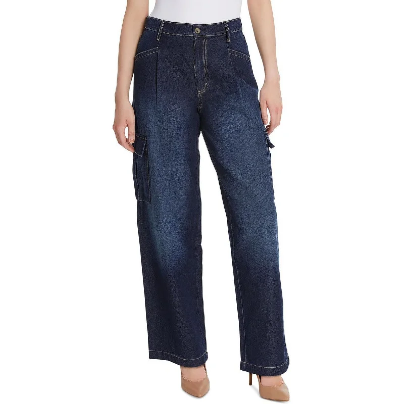 Trendy Dresses Jenna Womens High Rise Dark Wash Cargo Jeans