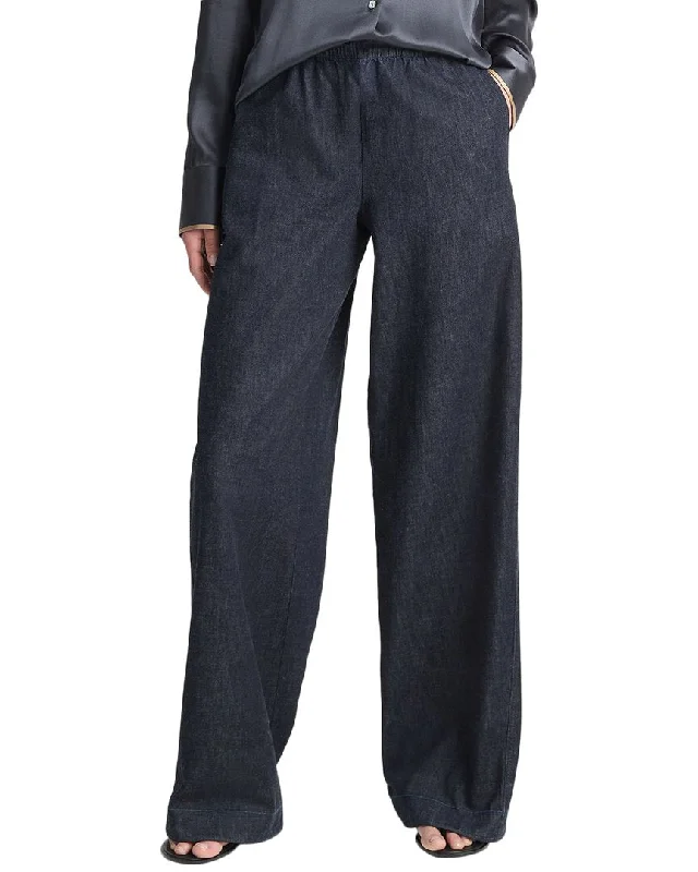 Cozy Knits Vince Low-Rise Pull-On Wide Leg Twill Pant