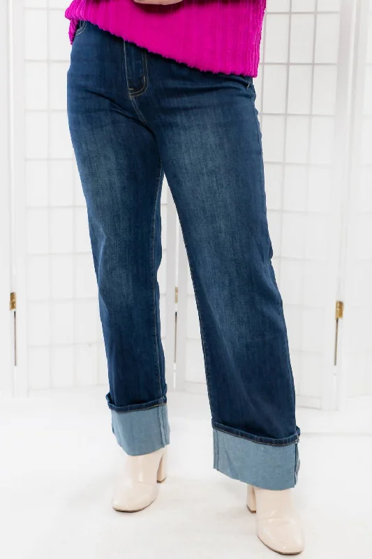 All-Day Outfits Saylor Straight Leg Cuffed High Rise Denim In Dark Wash