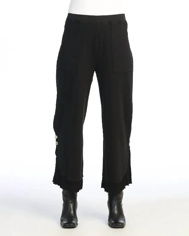 Casual Ease Button Accent Mineral Wash Cotton Pant In Jet Black