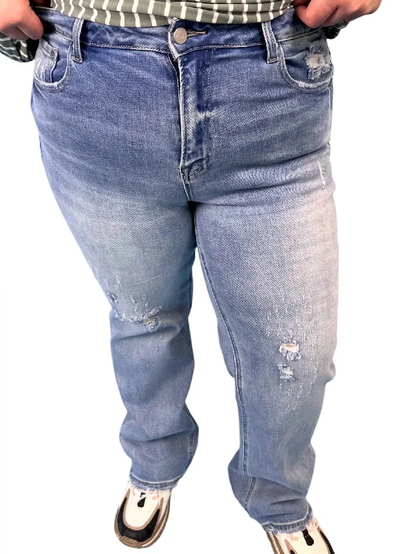 Cozy Lounge Wear Mid Rise Slouch Jeans In Medium Wash