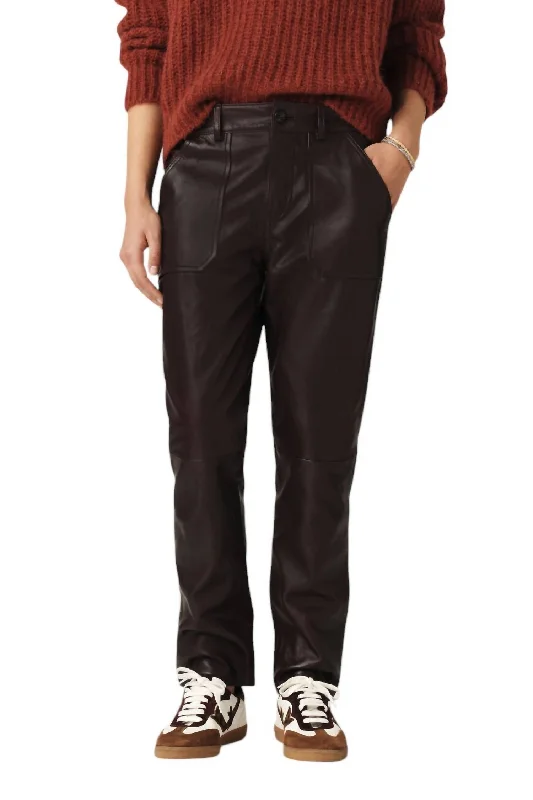 Comfortable Fitwear Faux Leather Tapered Pant In Brown