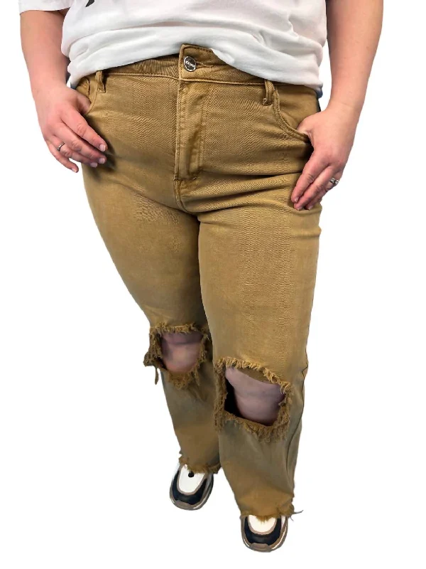 Casual Chic Outfits High Rise Knee Distressed Straight Pants In Mocha
