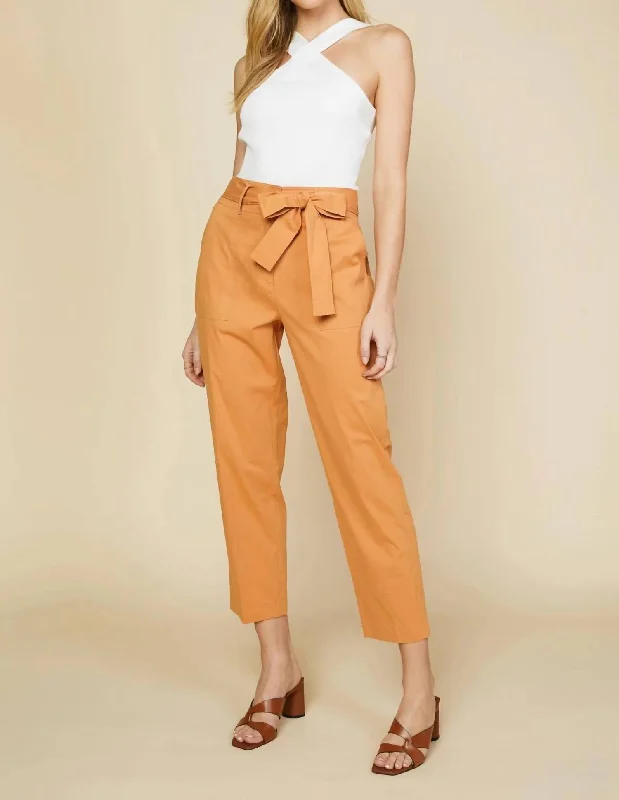 Comfortable Lifestyle Waist Tie Back Pant In Clay