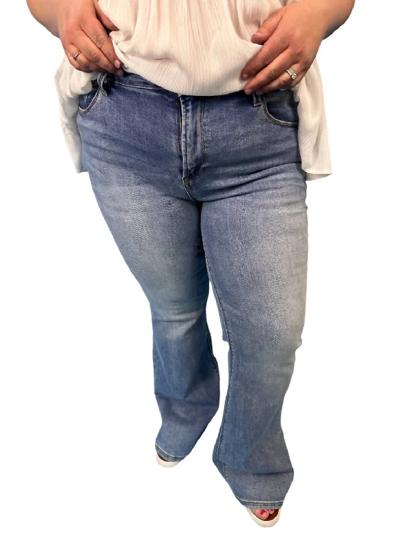 Comfy Layers Mid Rise Basic Flare Jeans In Medium Wash