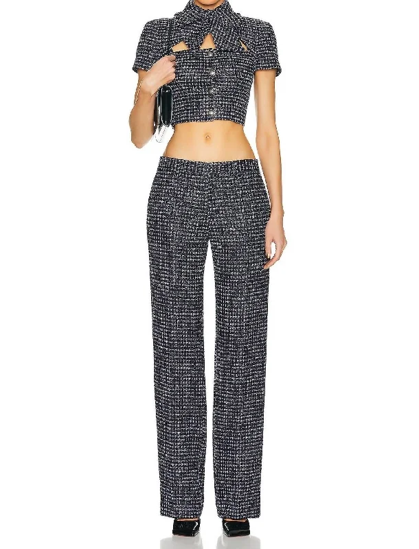 Soft Comfort Wear Sequin Checked Tweed Trouser Pants In Navy