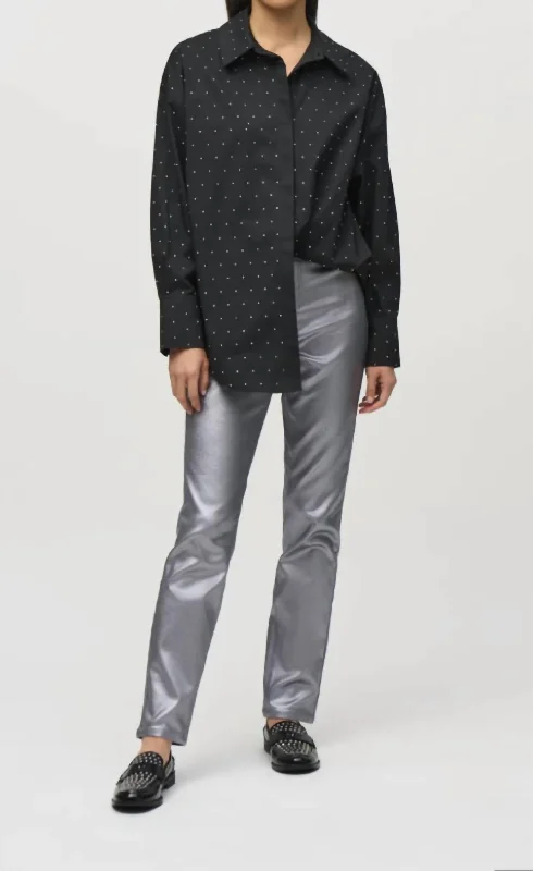 Relaxed Clothing Metallic Coated Denim Pants In Grey