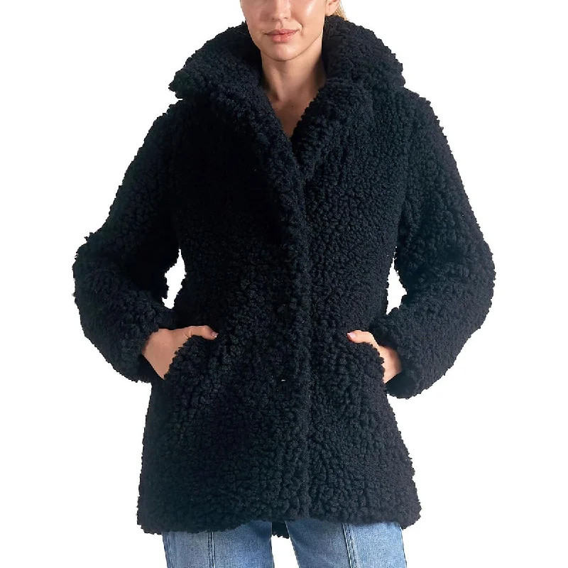 Relaxed Dresses Elan Womens Collar Faux Fur Faux Fur Coat