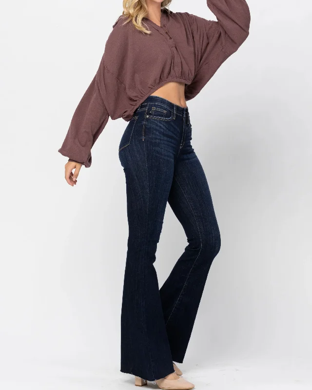 Urban Style Decklan High Rise Raw Hem Flare Jean