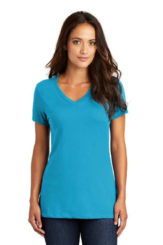 Soft Clothing District Womens Perfect Weight Short Sleeve V-Neck T-Shirt - Bright Turquoise Blue - Closeout Soft Clothing District Womens Perfect Weight Short Sleeve V-Neck T-Shirt - Bright Turquoise Blue - Closeout