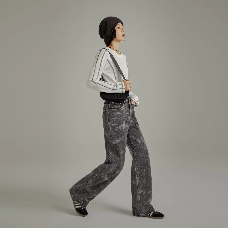 Beautiful Romance Brush Strokes Wide Grey Jeans