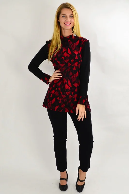 Fashionable Inner Wear Red Smart Abstract Tunic Top