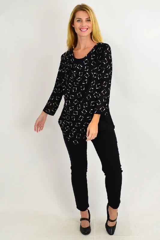 Fresh And Fashionable Carols Cowl Neck Black White Tunic Top
