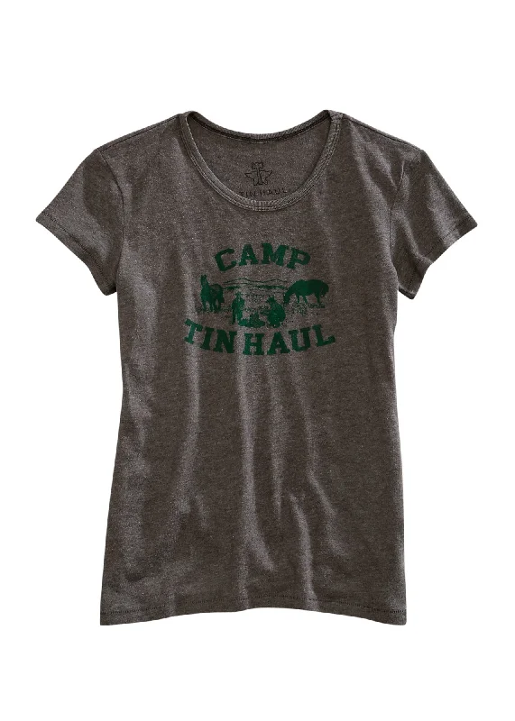 Chic Relaxation Tin Haul Womens Grey Cotton Blend Green Camp S/S T-Shirt