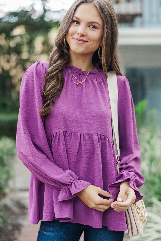Personalized Outfit Making Moves Plum Purple Ruffled Blouse