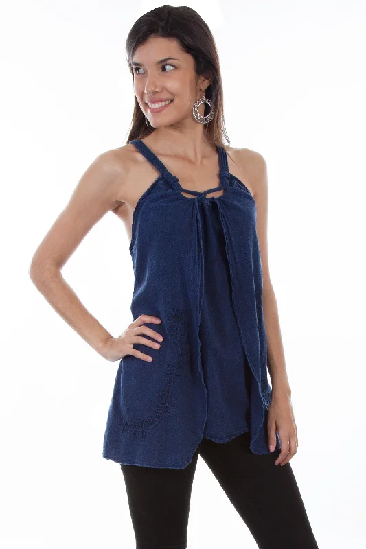 Cozy Fit Wear Scully Womens Dark Blue 100% Cotton Rope Strap S/L Tunic