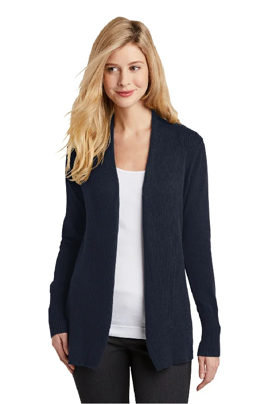European Plan Port Authority Womens Long Sleeve Cardigan Sweater - Navy Blue - Closeout