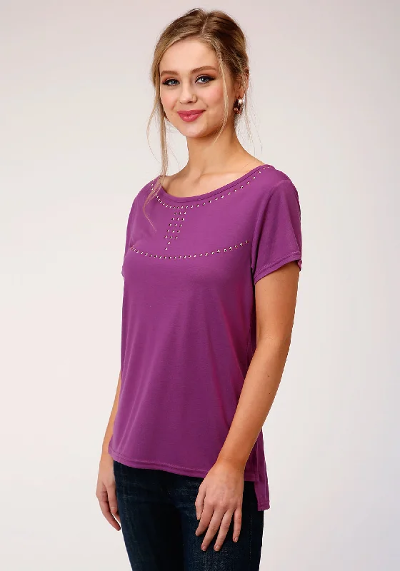Effortless Elegance Roper Womens Plum Poly/Rayon Copper Studs S/S T-Shirt