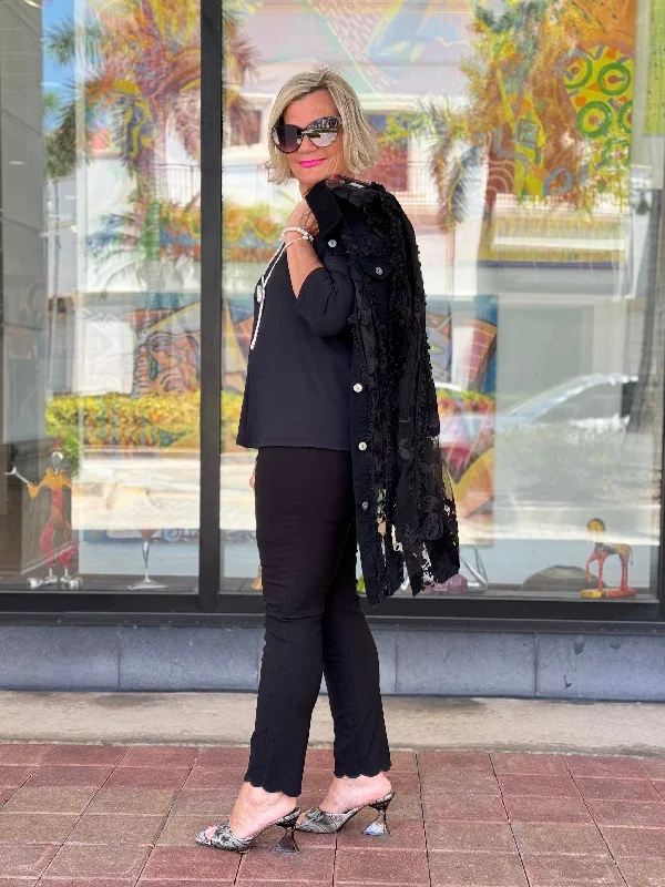 Stunning Fashion ETHYL SCALLOP BLACK PANTS