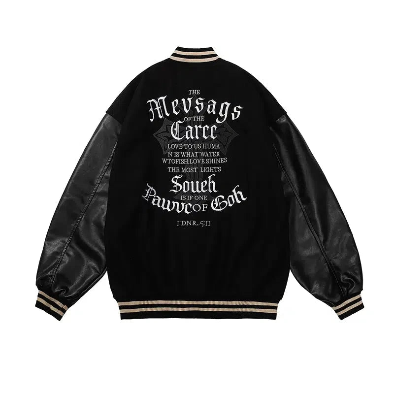 Soft Textures Retro Varsity Graphic Print Jacket