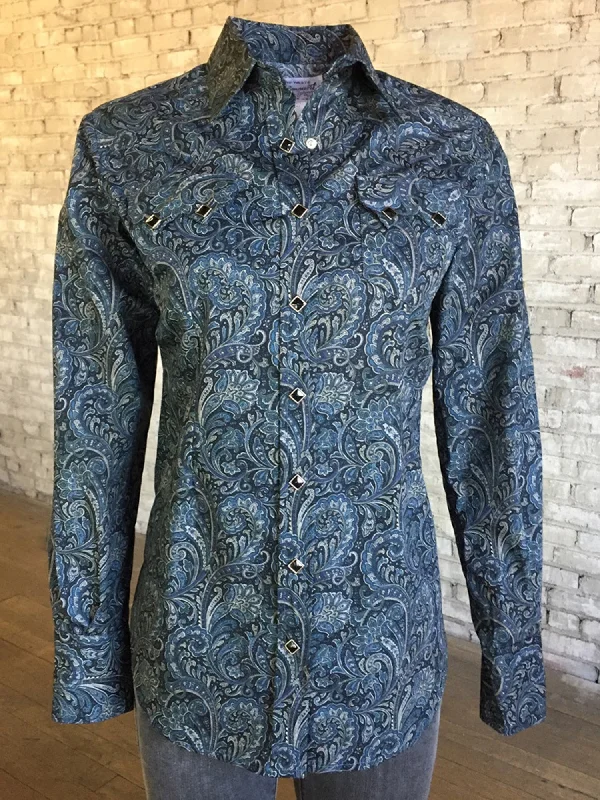 Sports Fashion Rockmount Womens Navy 100% Cotton Paisley Print Western L/S Shirt