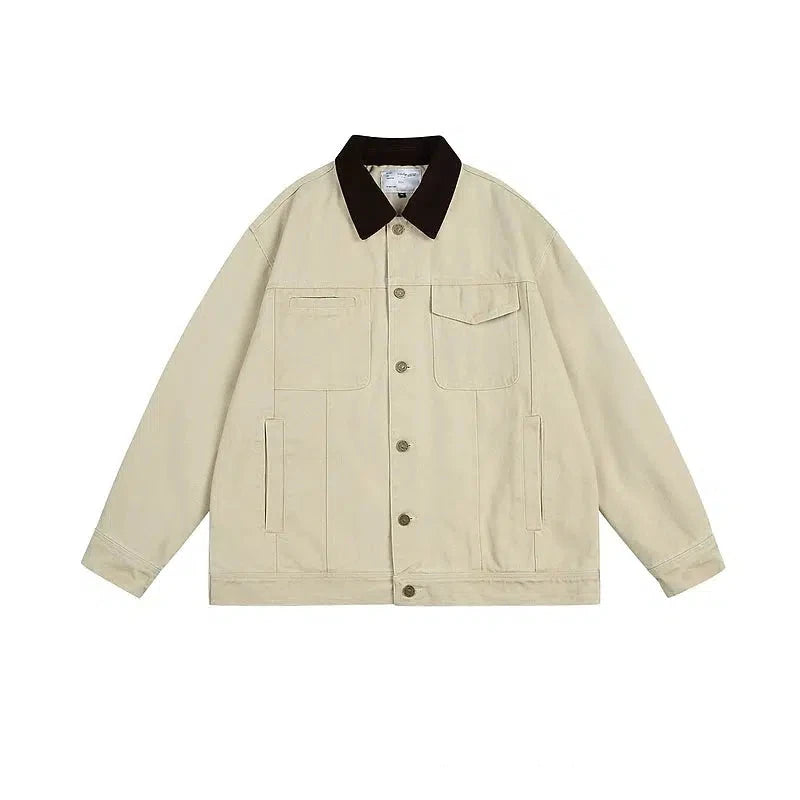 Comfortable Looks Contrast Collar Denim-Style Jacket