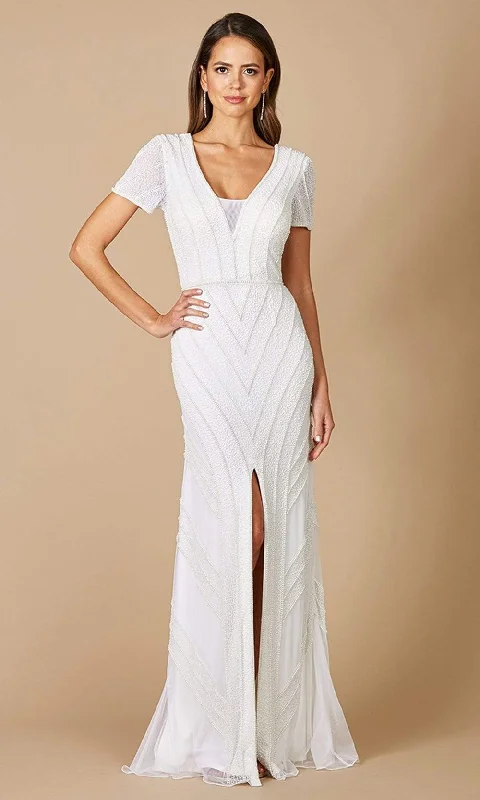 Versatile Wear Lara Dresses - 51078 Short Sleeve High Slit Bridal Gown