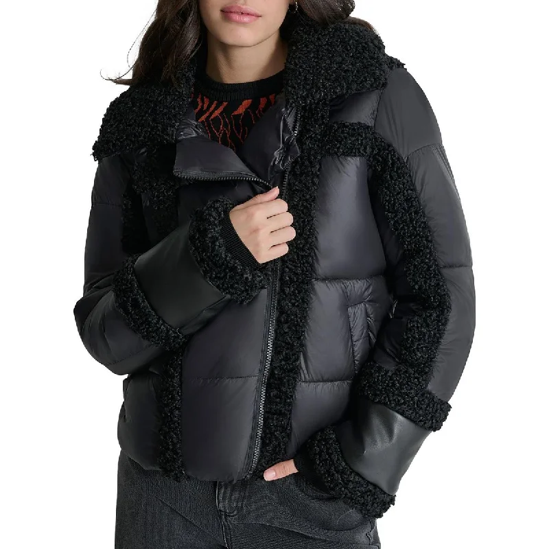 Fresh Comfort DKNY Womens Faux Fur Nylon Puffer Jacket