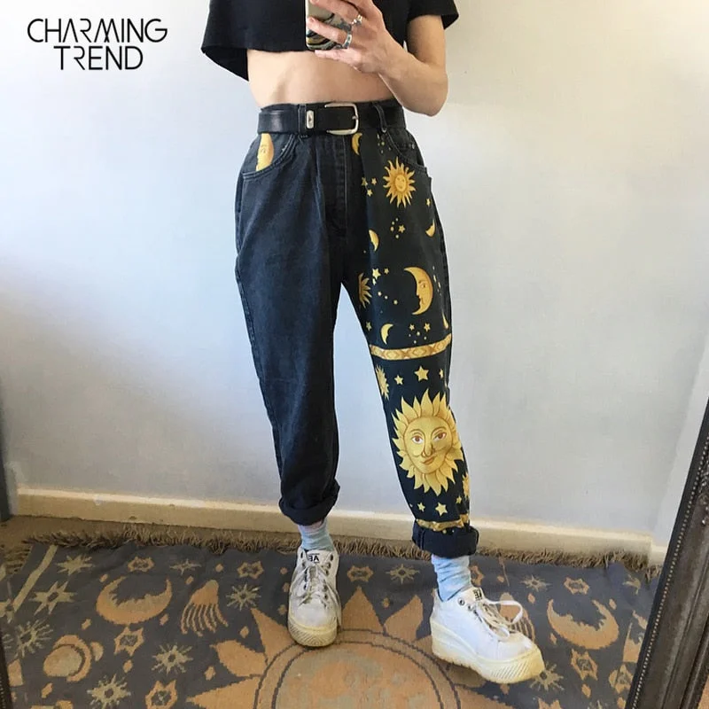 British Fashion Fashion Sun Star Print Pants Women Female Spring Summer women‘s Jeans Trousers Girls Denim Chic High waist Cool Pant jeans women British Fashion Fashion Sun Star Print Pants Women Female Spring Summer women‘s Jeans Trousers Girls Denim Chic High waist Cool Pant jeans women
