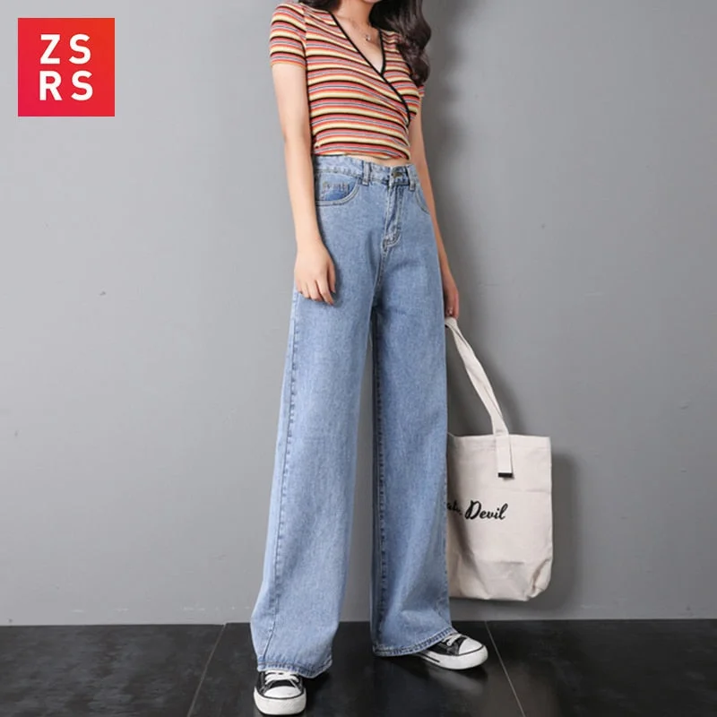 French Style ZSRS Women Jeans Pants Leisure Loose High Waist Vintage wide leg jeans Women Jean Korean Style All-match Simple Full-length