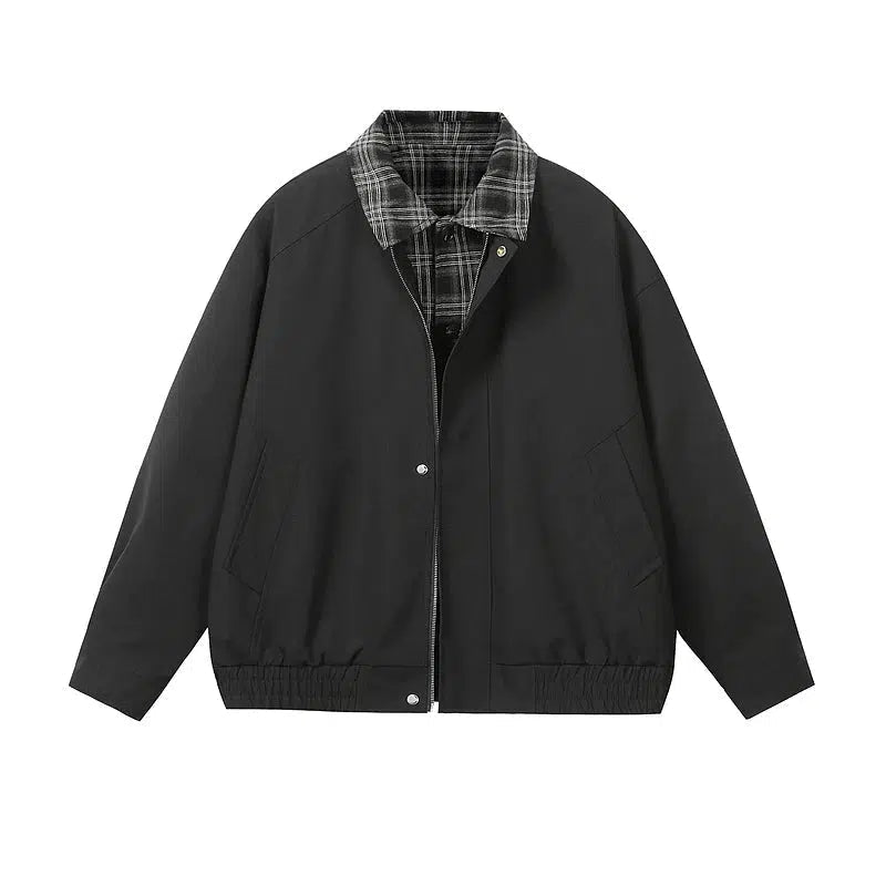 Sports Style Plaid Collar Casual Jacket