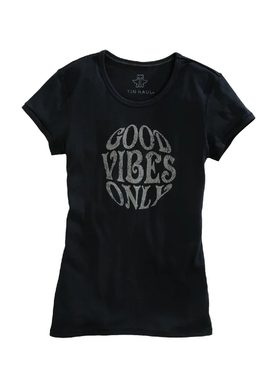 Soft Style Tin Haul Womens Black Cotton Blend Good Vibes Only S/S T-Shirt