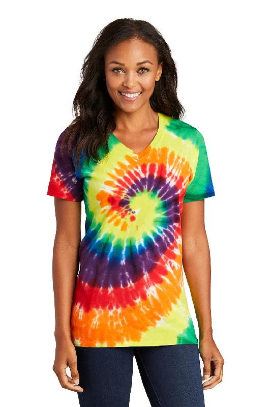 Comfortable Looks Port & Company Womens Tie-Dye Short Sleeve V-Neck T-Shirt - Rainbow Comfortable Looks Port & Company Womens Tie-Dye Short Sleeve V-Neck T-Shirt - Rainbow
