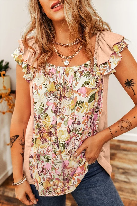 Urban Comfort Ruffled Floral Square Neck Blouse